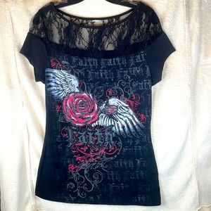 Lacy Black/Rose Tee w/Sparkles